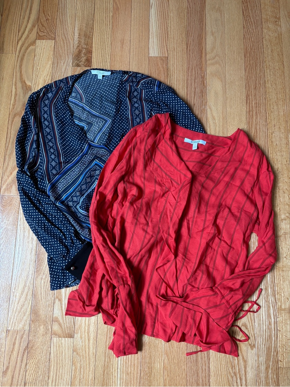 Derek Lam 10 Crosby Red Striped Top & Navy Patterned Blouse